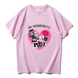 MeanGirls on Wednesday We Wear Pink T-shirts Short Sleeve Soft Cotton Tee-shirt Casual Spring Women/Men Tshirt Graphic Print Tee