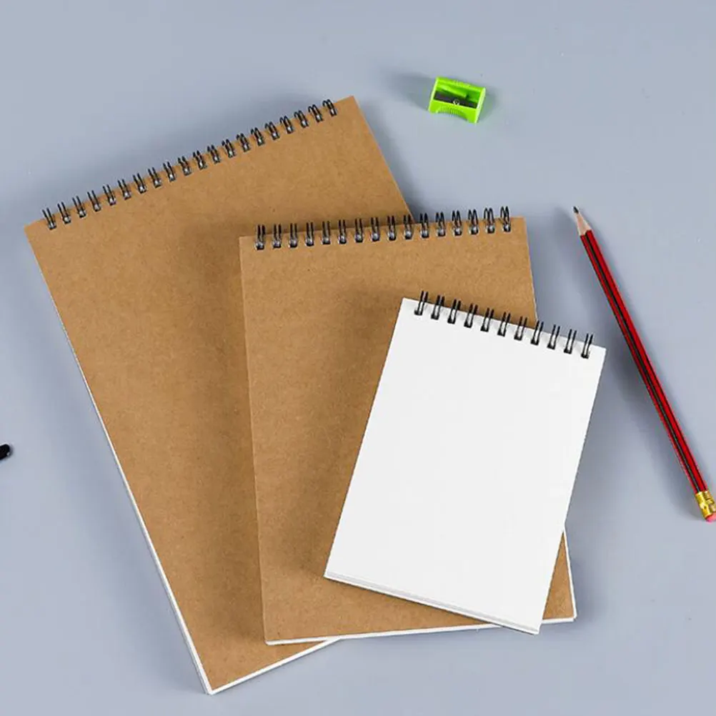 

2 Pcs Drawing Pad Art Blank Student Khaki Coil Durable Binding 360 Degree Turning Carry Thick Paper Prevent