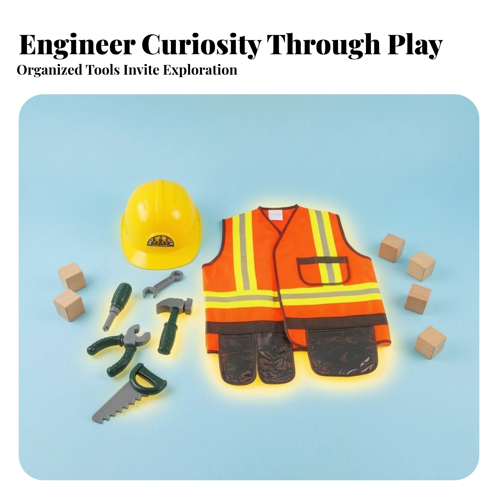 Construction Worker Role Play Costume Reflective Construction Costume with Tools Engineer Dress-up Set Adjustable Educational