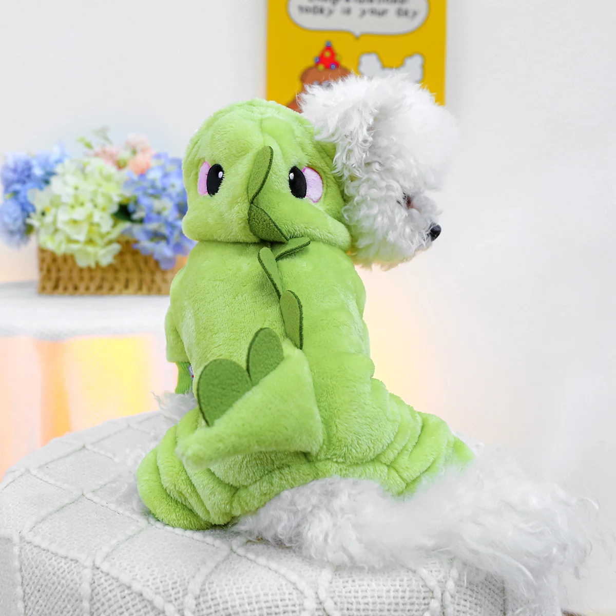 1PC pet clothing autumn and winter thick velvet green bean dragon four legged set suitable for small and medium-sized dogs