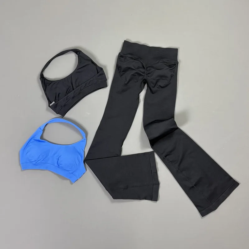 2-teiliges HISTELLO Damen Nahtloses Sportset Neckholder-Sport-BH Schlaghosen mit Hüftlift-Effekt Hochgeschnittene Yoga-Fitness-Trainingsanzüge – Detail 8