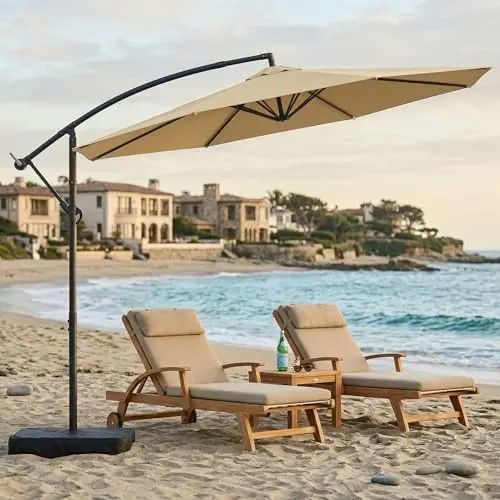 10FT Cantilever Offset Patio Umbrella with Base Included | 360° Rotation & Infinite Tilt, Heavy Duty 8-Rib Steel Frame