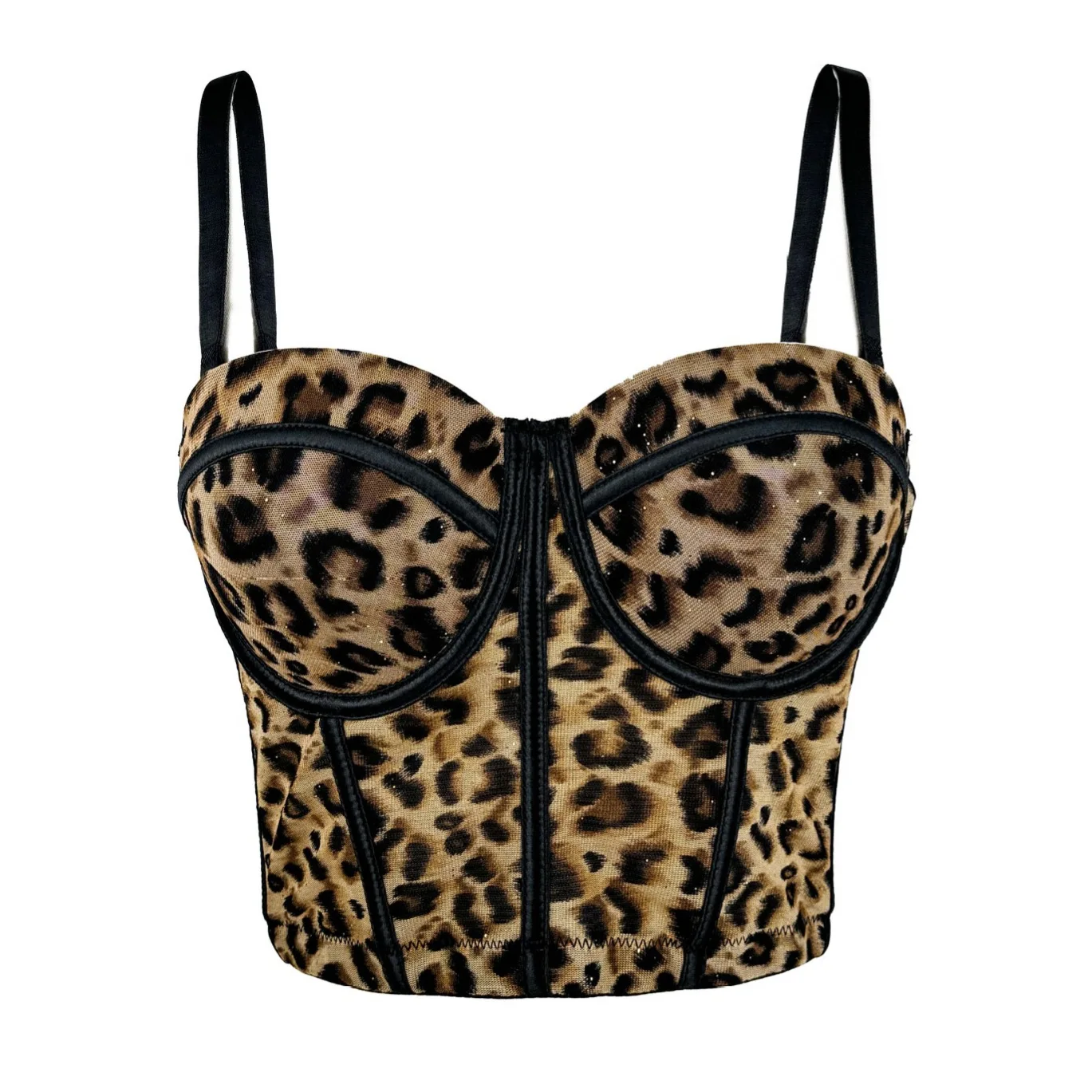 

Leopard Printed Tops Bones Corset Tank Top Push Up Bra Sexy Women Rave Outfits Cami Shaping Straps Vest Party Crop Tops Lingerie