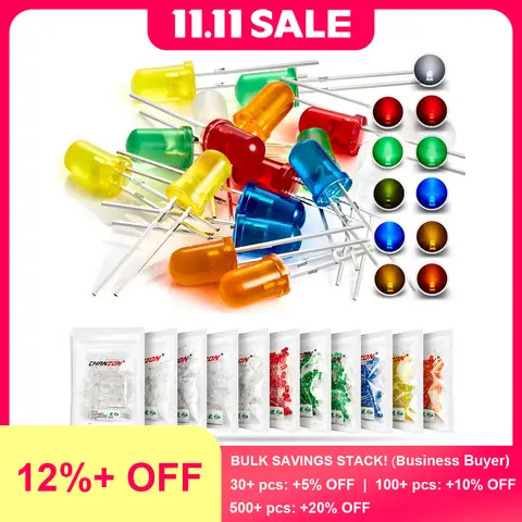 5mm Diffused LED Diode Kit Lamp Light Emitting Diode Bulb Indicator 5 mm White Red Blue Green Orange Yellow 3V DIY Set Assorted