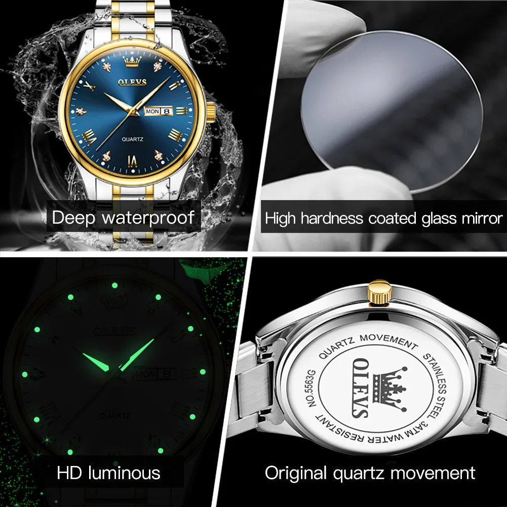 OLEVS Original Relógio De Quartzo para Homens Relógio Luminoso De Aço Stainlenes Luxo Bussiness Relógio De Pulso Dos Homens À Prova D' Água Reloj Hombre