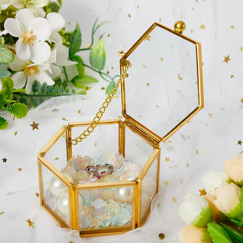 Geometrical Clear Glass Jewelry Box Jewelry Organize Holder Ring Box Necklace Bracelets Earrings Jewelry Storage Accessories