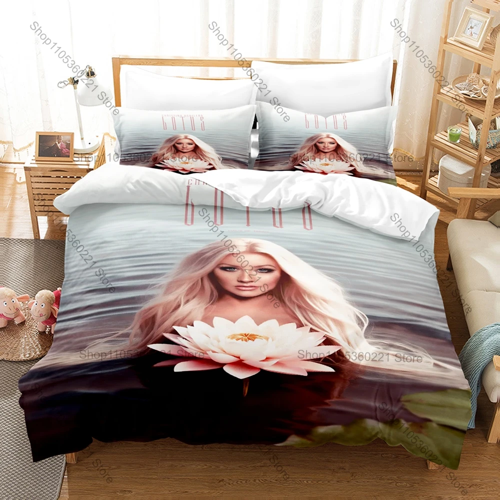 Christina Aguilera Retro Typography Pop Music Duvet Cover Set 3PCS Bedding With 2 Pillowcases Pop R&B Fans Bedroom Decor