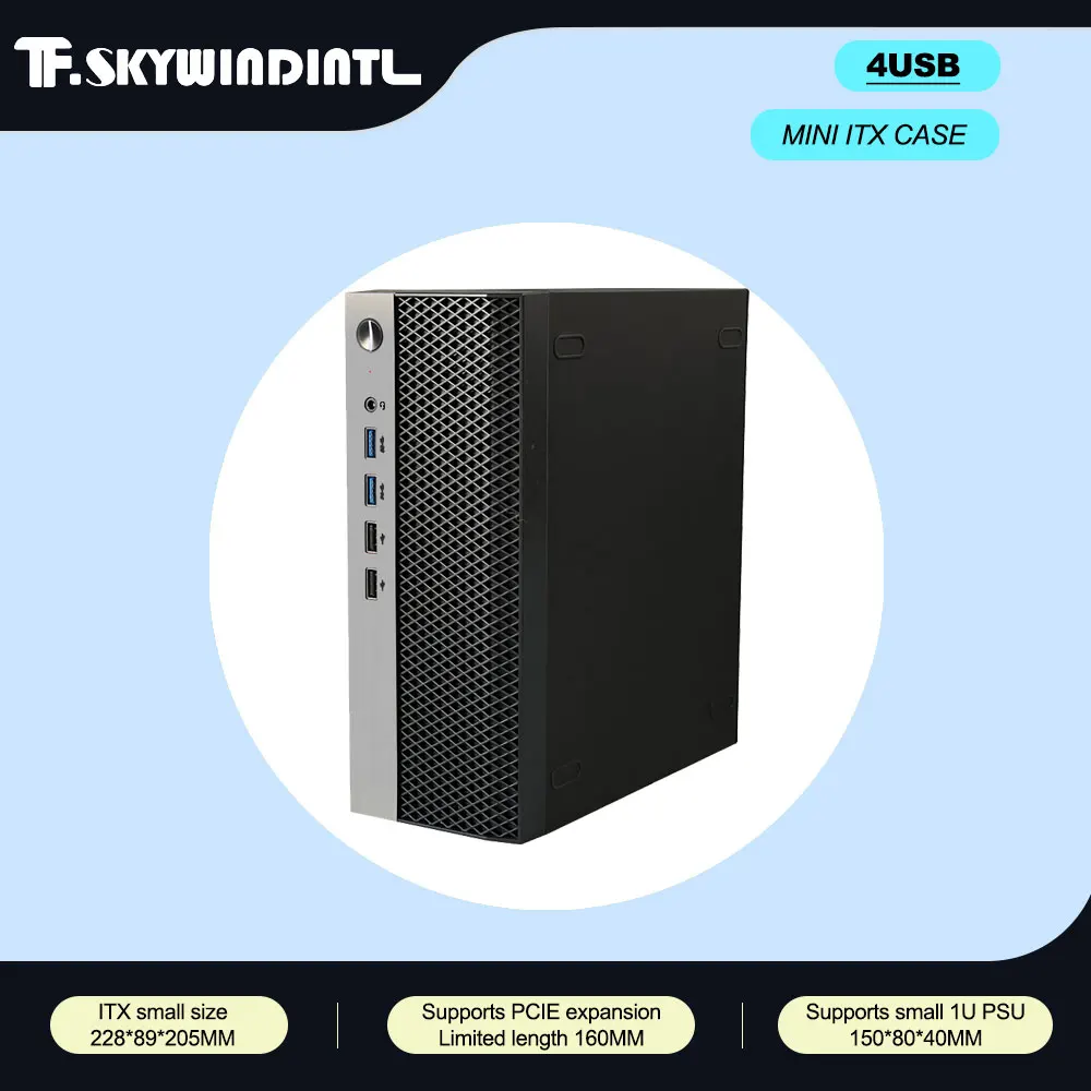 Mini ITX Computer Case HTPC Chassis Support 1U Power Supply Case with 4 USB 17*17 Motherboard USB2.0 USB3.0 Computer Case