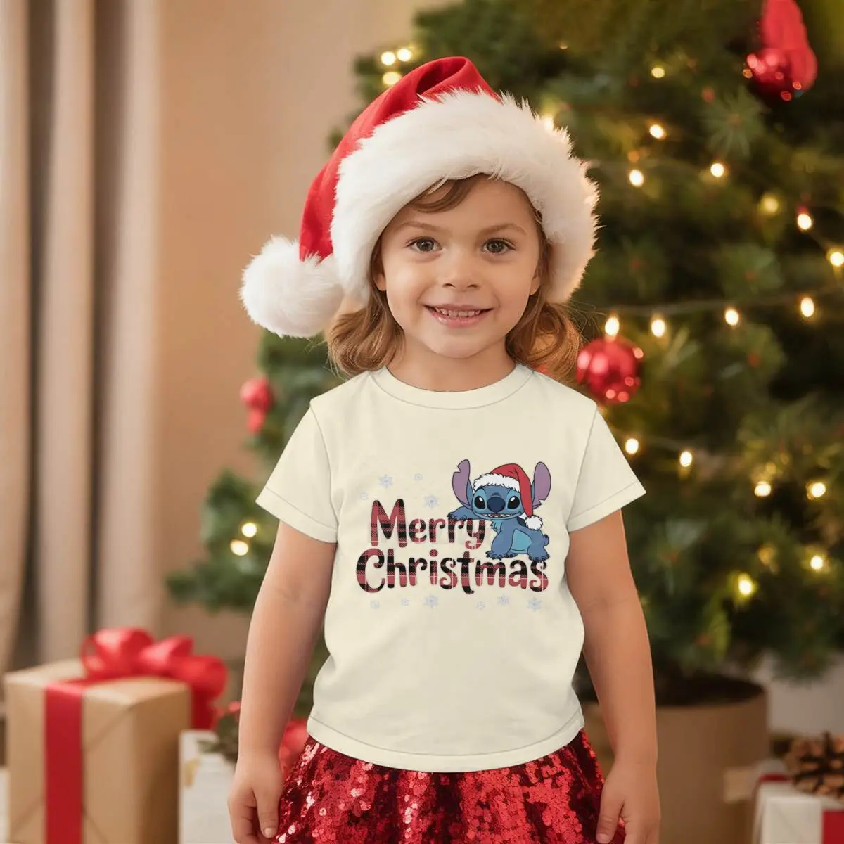 لطيف غرزة عيد ميلاد سعيد الجرافيك تي شيرت الفتيات الفتيان احتفالي عطلة حفلة هدية الاطفال ملابس طفل الكرتون القطن المحملة الأعلى #3