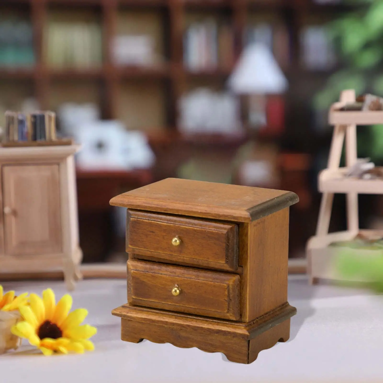 Dollhouse Bedside Table Tiny Model Holiday Gift Decoration Ornament Classic Pretend Play Toys Miniature Furniture 1/12 Playset