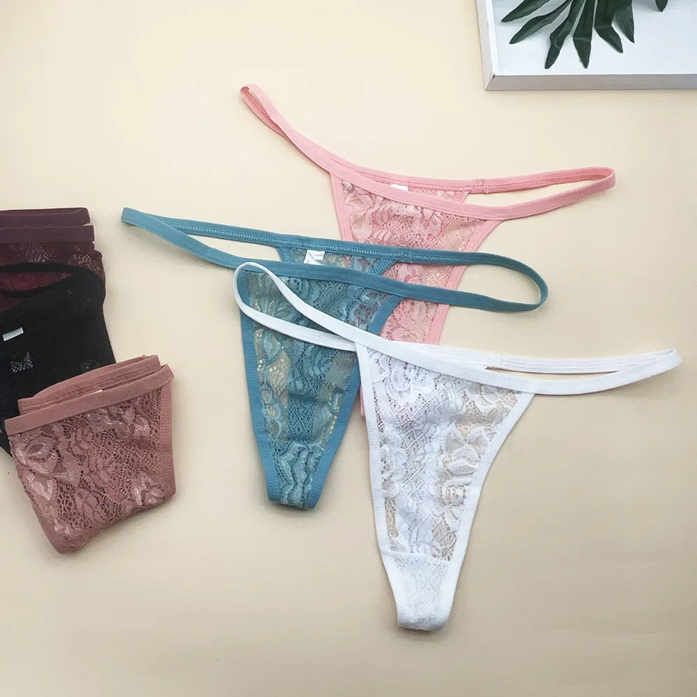 5 Pcs Sexy Low-rise Transparent Lace Thongs Women Panties T-back Underpants M-XL Female G-String Panty Ladies Thong Lingerie