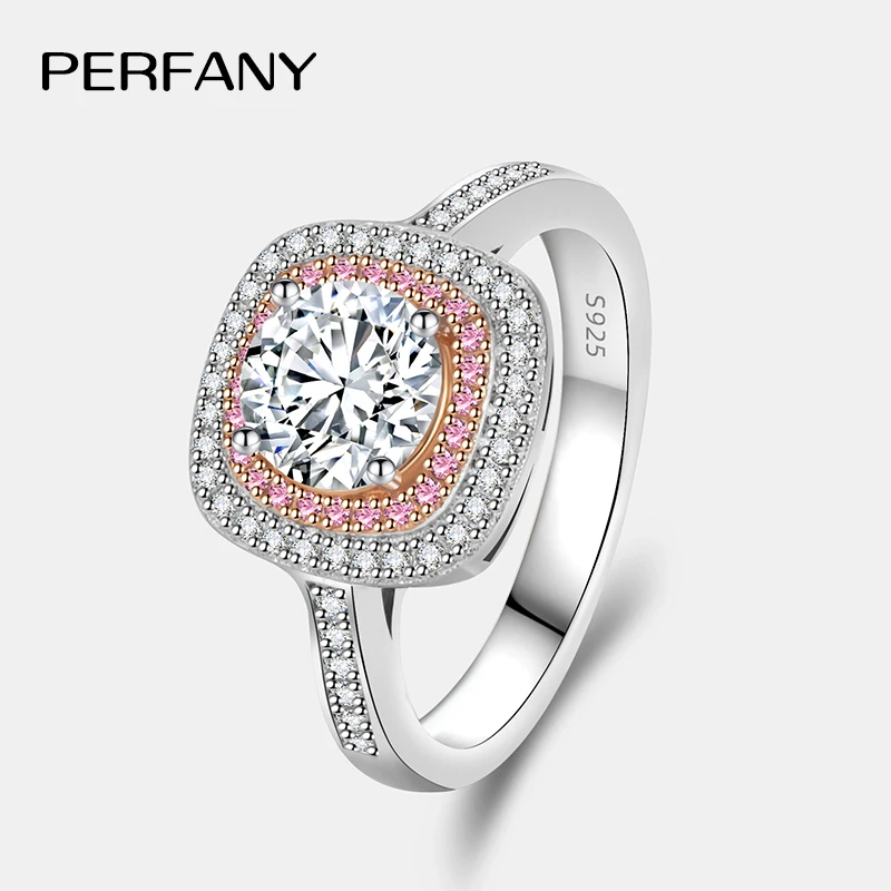 

PERFANY 1CT Moissanite Women's Ring S925 Pure Silver Square Design Laboratory Diamond Fashion Luxury Wedding Jewelry