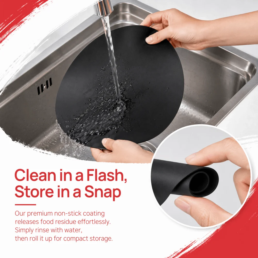 2 PCS Durable Fiberglass + PTFE Coated Frying Pan Liner Round Non Stick Oven Liner Black Reusable Wok Sheet Pad BBQ Baking