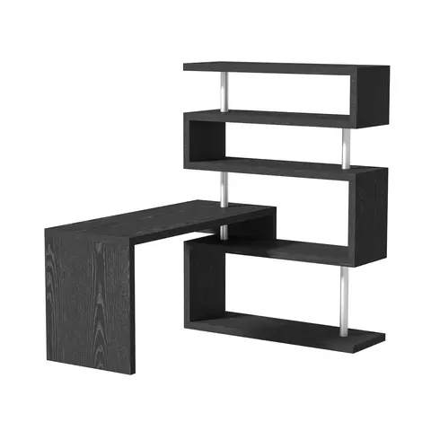 94" 5 Tier L-Shaped Computer Desk Rotating Writing Table Corner Desk with Display Shelves and Stainless Steel Frame, Black