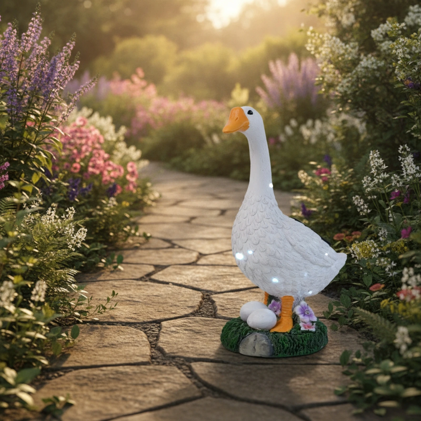 Goose Figurine with Solar Light Whimsical Solar Goose Statue Ornament Charming Decor Adorable for Yard, Pathway