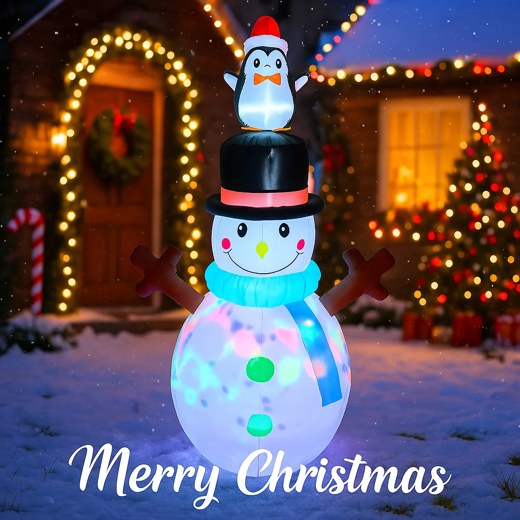 4.9FT Vakantieverlichting Decor LED Opblaasbare Kerst Tuin Sneeuwpop met Pinguïn Hoed Kerst Thuis Ornament Feestelijke Geschenkartikelen