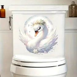 Cute Enchanted Swan Toilet Stickers, Bright Bathroom for Home Decoration, Vinyl Animal Decals, Art Wall Paper, Poster