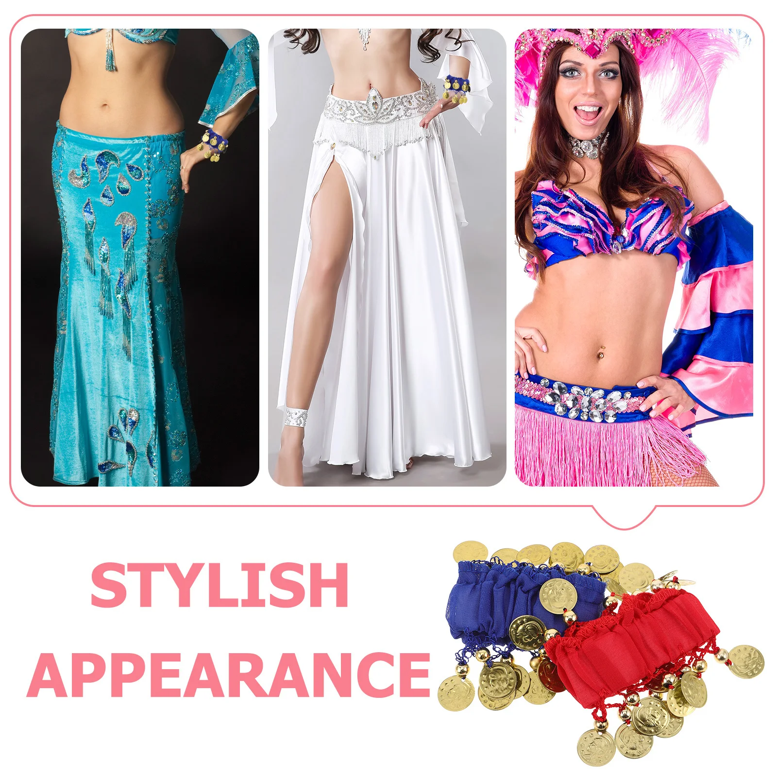 Belly Dance Arm Bracelets Set for Women Red and Blue Sequins Indian Dancer Jewelry Novelty Bracelet with Bells Party Accessory