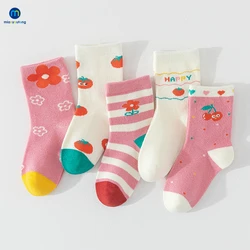 5 Pairs/Lot Strip Cotton Knit Warm Children's Socks For Girls New Year Socks Kids Women's Short Socks Baby Newborn Miaoyoutong