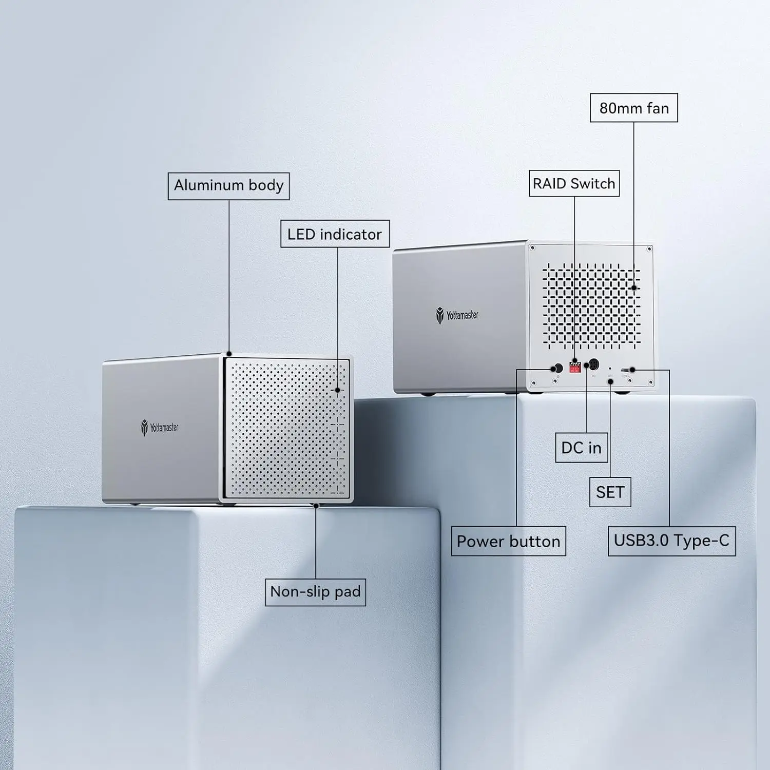 Imagem -06 - Yottamaster-gabinete Externo Hdd Array Usb 3.0 para Sata3.0 Suporte 4x10tb e Uasp Bay 2.5 3.5