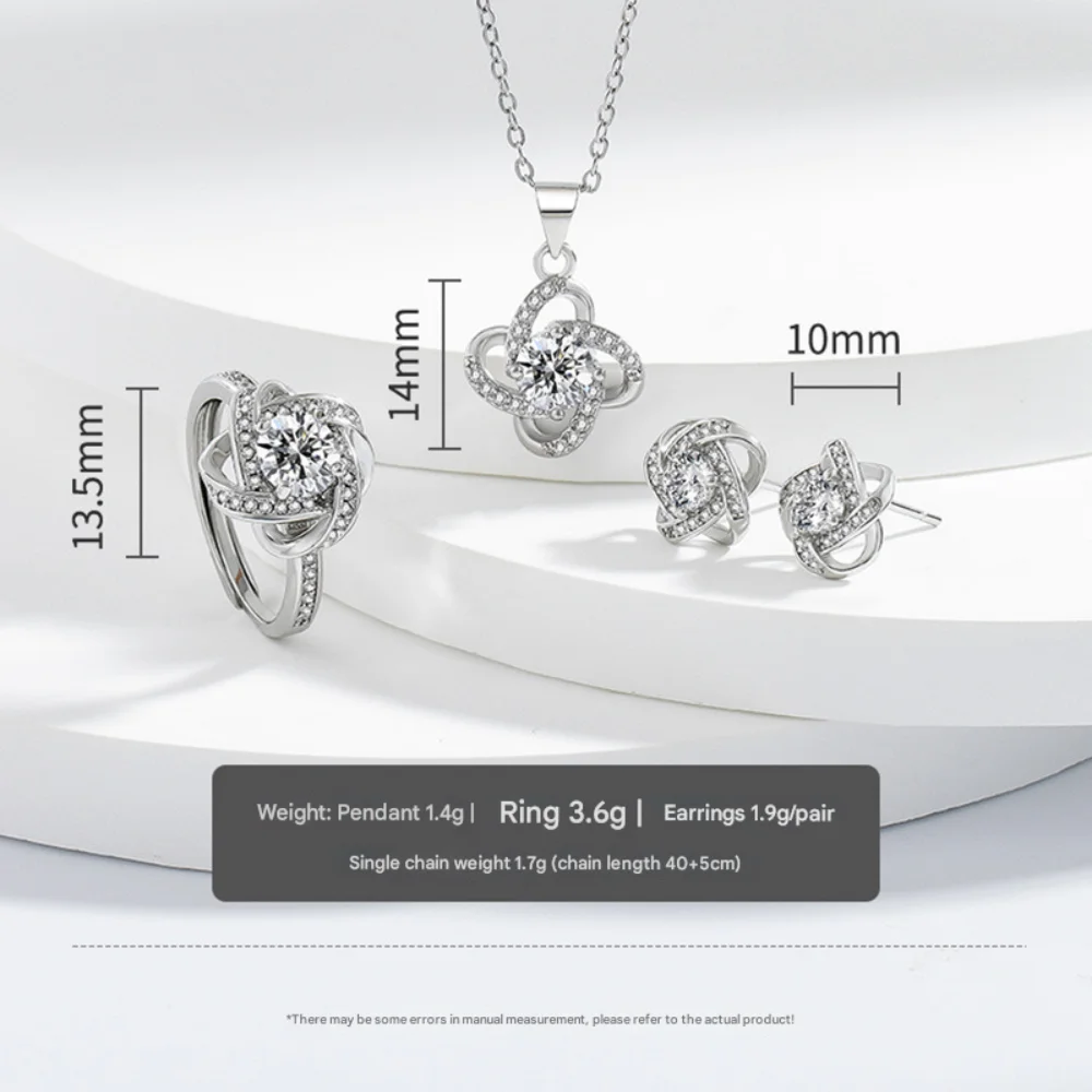 925 Sterling Silver Four-Leaf Clover Jewelry Set - Necklace Ring Earrings Inlaid AAAAA Zircon Party Wedding Accessories