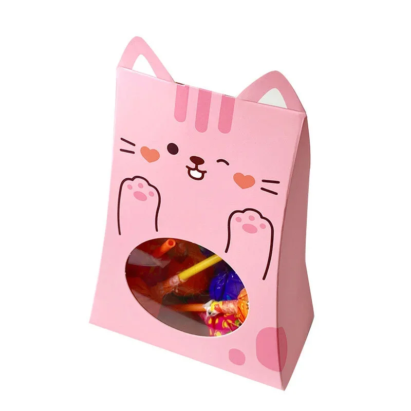 20pcs Cartoon Kraft Paper Candy Box with Window Cute Kids Children Packaging for Gift Snack Storage Birthday Party Favor view 5