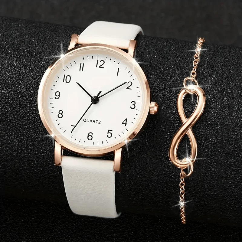 2pcs/set New Elegant Round Digital Quartz Watch and Bracelet, with Round Alloy Case, Perfect Gift for Ladies (without Box)