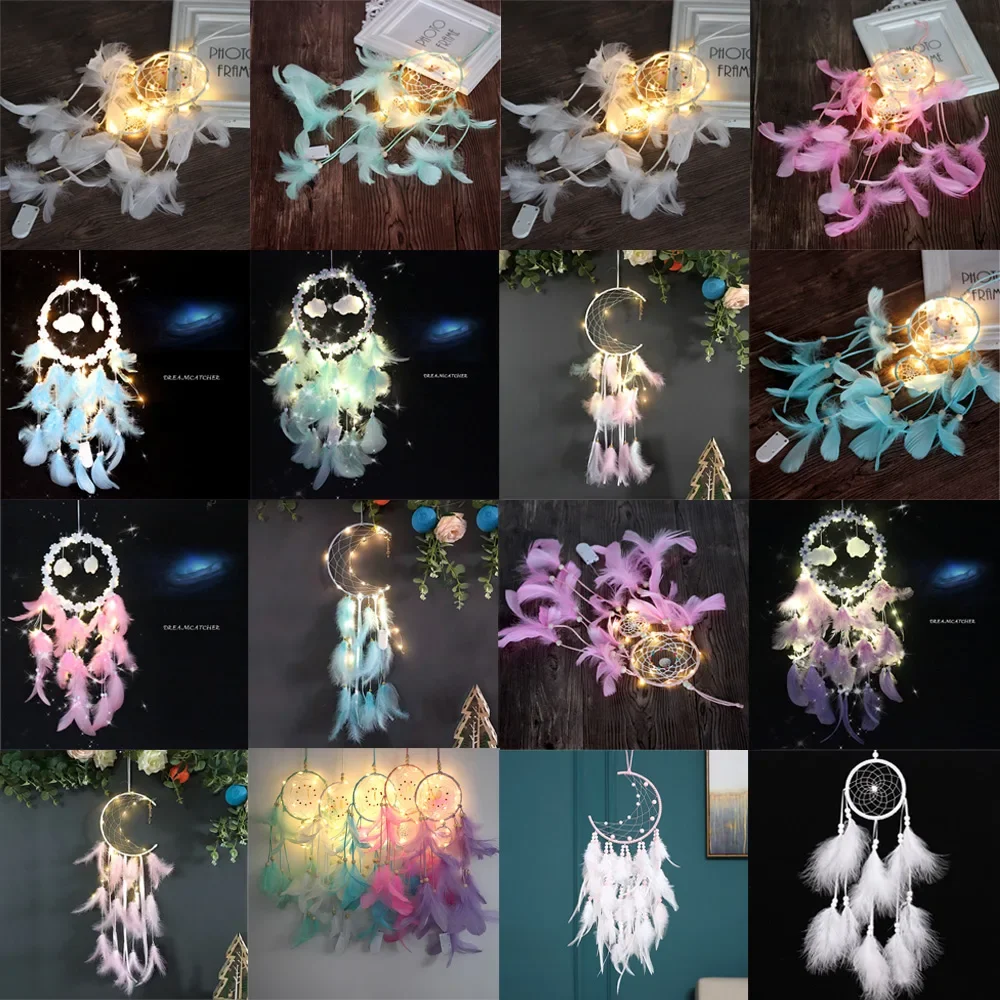 Colorful True Feather Dream Catcher Lights up Creative Dreamcatcher Girls Practical Special Birthday Gifts Home Decoration