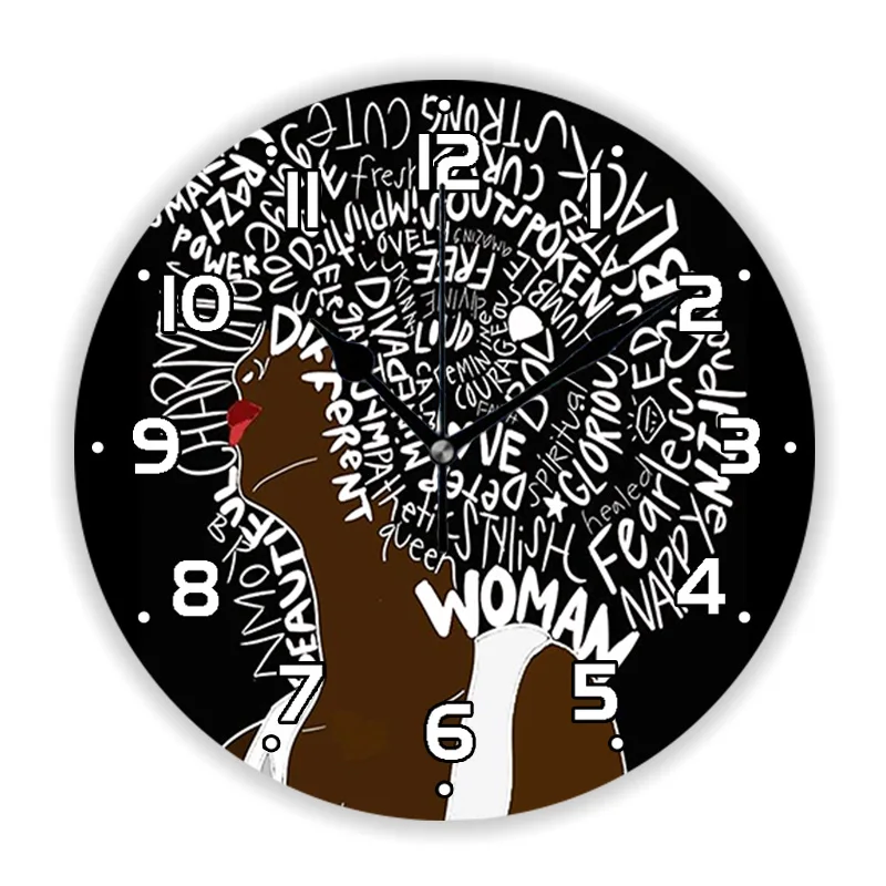 Graffiti Pop Art Black Girl Wall Clock for Living Room Afro African American Love Kitchen Large Wall Watch Home Decor Gift 35cm