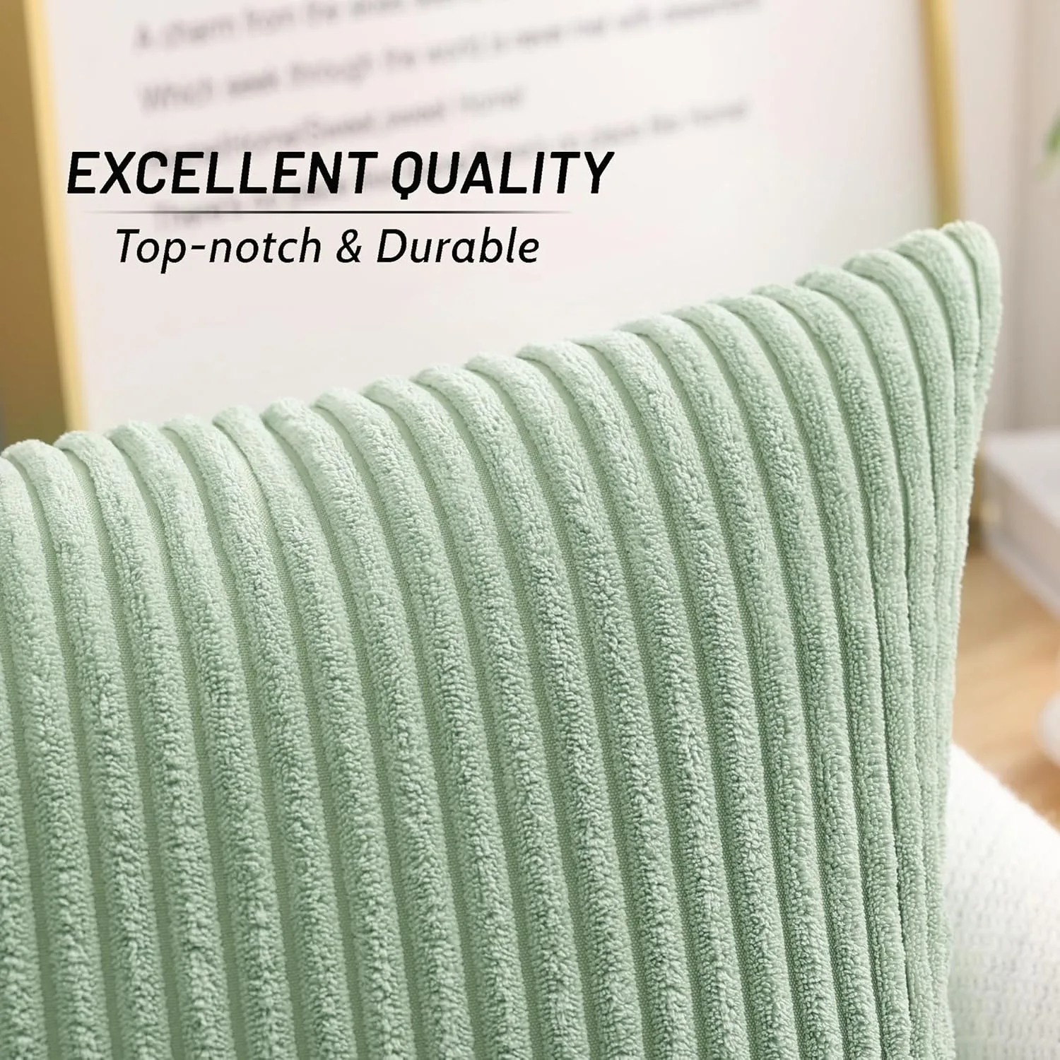 Sage Green Decorative Throw Pillow Covers 18x18 Inch Soft Corduroy Striped Square Cushion Cases Modern Farmhouse Boho Home Decor
