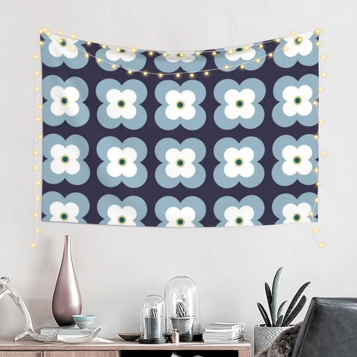 

Mod Blossoms - Navy and French Blue Tapestry Wall Coverings Room Ornaments Aesthetics For Room Cute Room Decor Tapestry