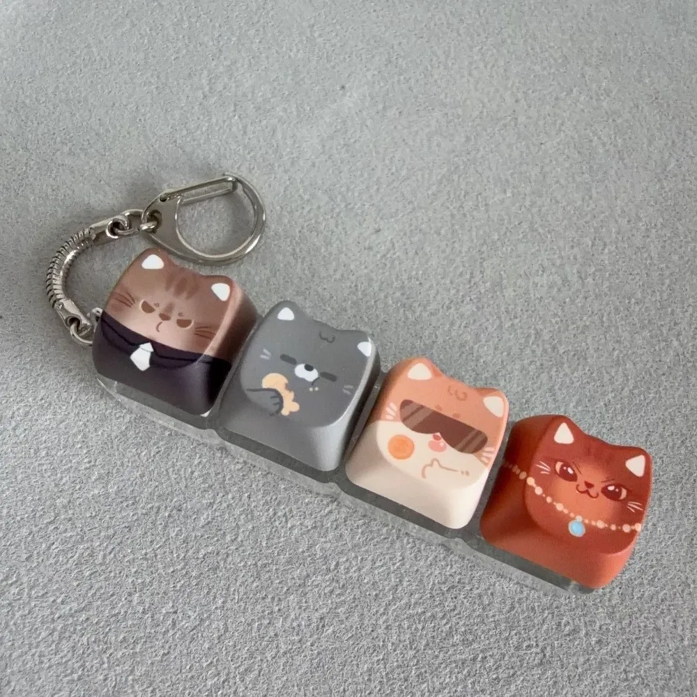 Finger-Tip-Druckknopf Katzen-Fidget-Clicker-Schlüsselanhänger Niedliche Katze Kawaii Katze Mechanische Tastatur Schlüsselring 4-Tasten Kreativ – Detail 4