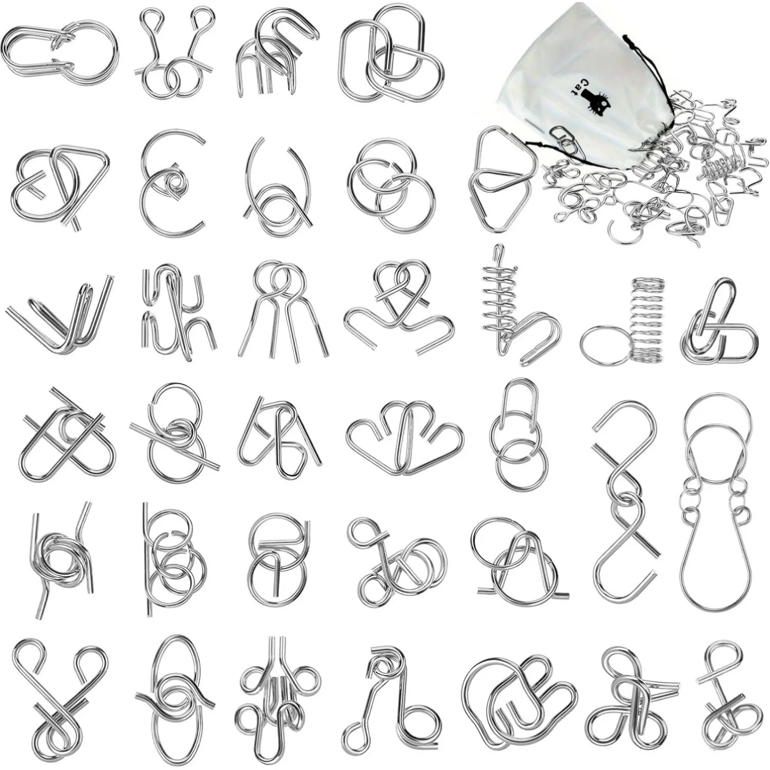 Metal Wire Puzzle Set,Brain Teaser IQ Test Disentanglemen Iron Link Unlock Interlock Game Chinese Ring Magic Trick Toy