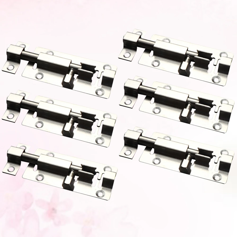 

6pcs Anti theft Latch Door Security Slide Lock Stainless Steel Silver Bathroom Bedroom Cabinet Wooden Doors Windows Fences