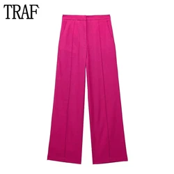 TRAF Straight Leg Pants for Women Rose High Waist Pants Women Streetwear Masculine Trousers Womens Summer 2023 Baggy Pants Woman