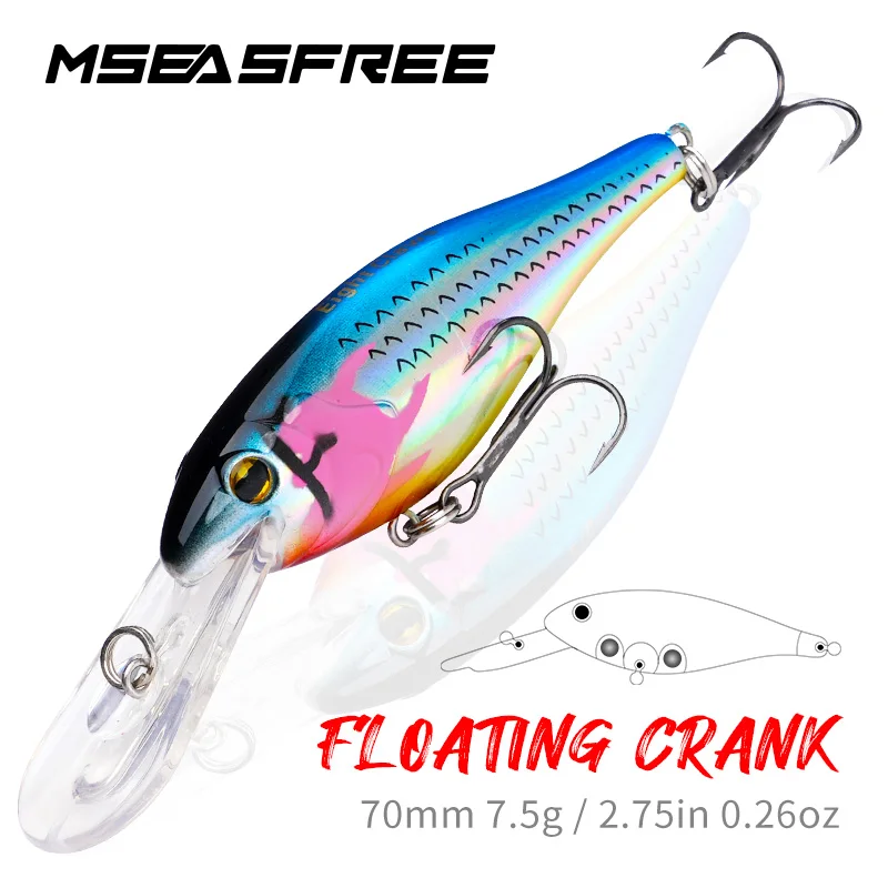 MSEASFREE Crankbait 70mm 7.5g Rattle Bait Floating Crank Fishing Lure Shallow Diving Round Tongue Plate Wobbler For Bass Fishing