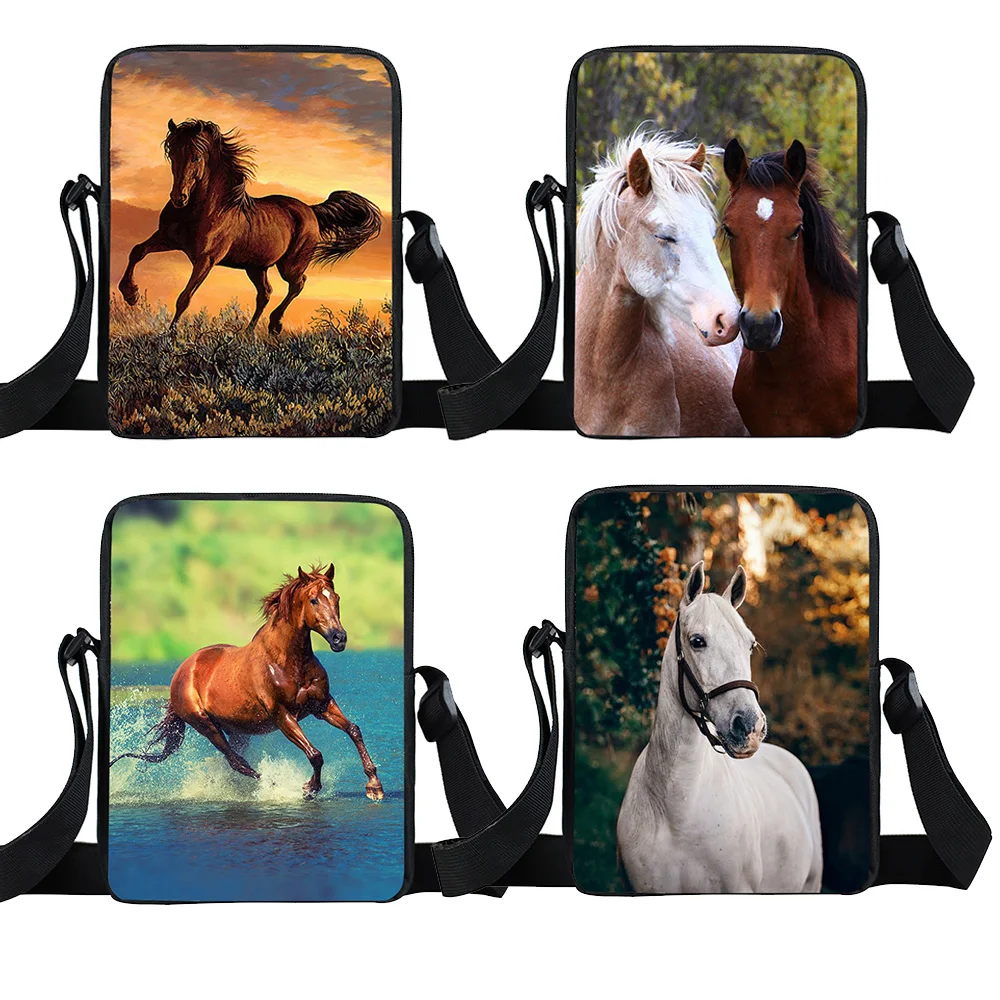 Bolso de mensajero de caballo de Animal para mujer, bandolera pequeña de lona cruzada, bolsos de viaje para niñas, bolsos de hombro para damas,