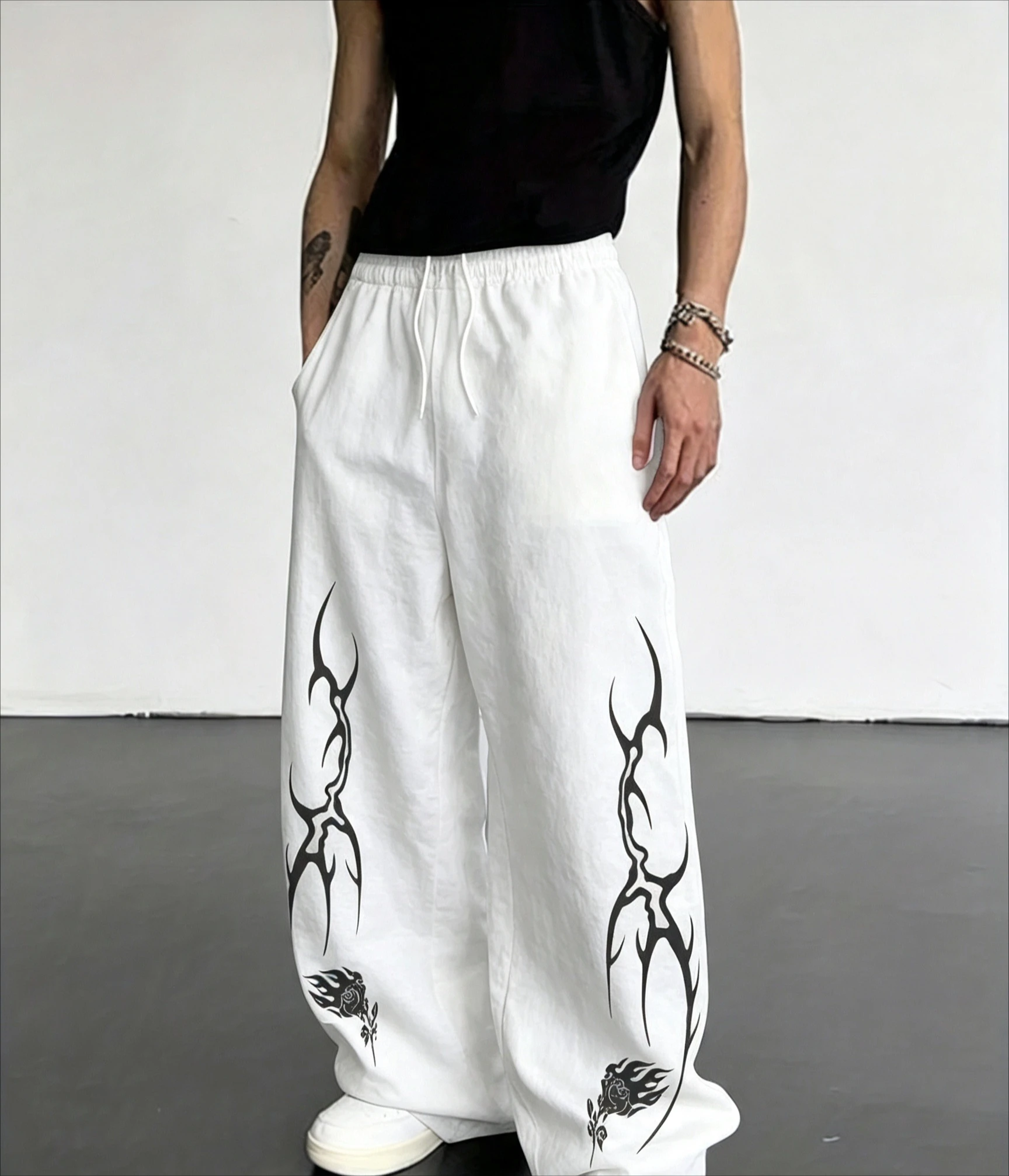 2026 Retro Autumn/Winter Gothic High Street Dark Thorn Style Angel Outdoor Leisure Running Fitness Loose Cotton Loose Pants