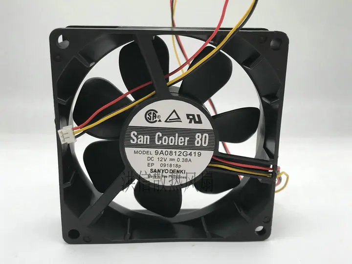 

SANYO DENKI 9A0812G419 DC 12V 0.38A 80x80x25mm 3-Wire Server Cooling Fan