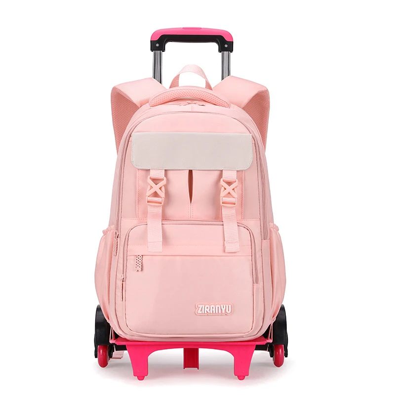 2/6 Wheels High Quality Girls Trolley Backpack Schoolbag with Wheels Orthopedic Bags for Rolling Backpack Bag Children Schoolbag