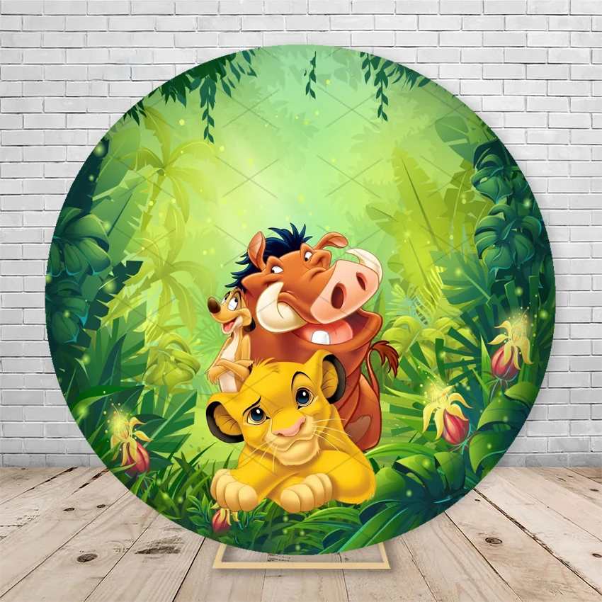 ديزني سيمبا الأسد الملك خلفية مستديرة مخصصة طفل حفلة عيد ميلاد ديكور التصوير خلفية استحمام الطفل غطاء دائرة الدعائم #4