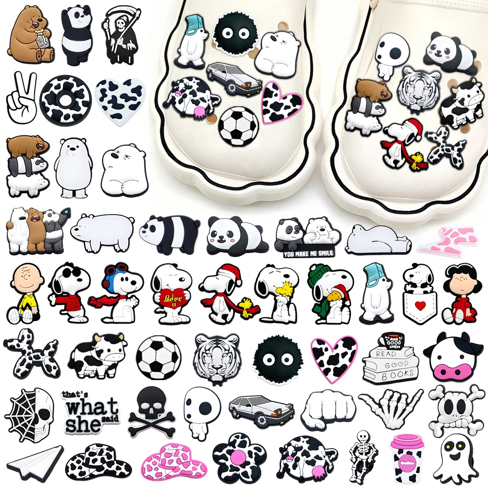 

Модные подвески для обуви, 1 шт., мультяшный черный, белый цвет, собака, панда, медведь, украшение из ПВХ, милые коровьи аксессуары, сделай сам, детские подарки на вечеринку унисекс