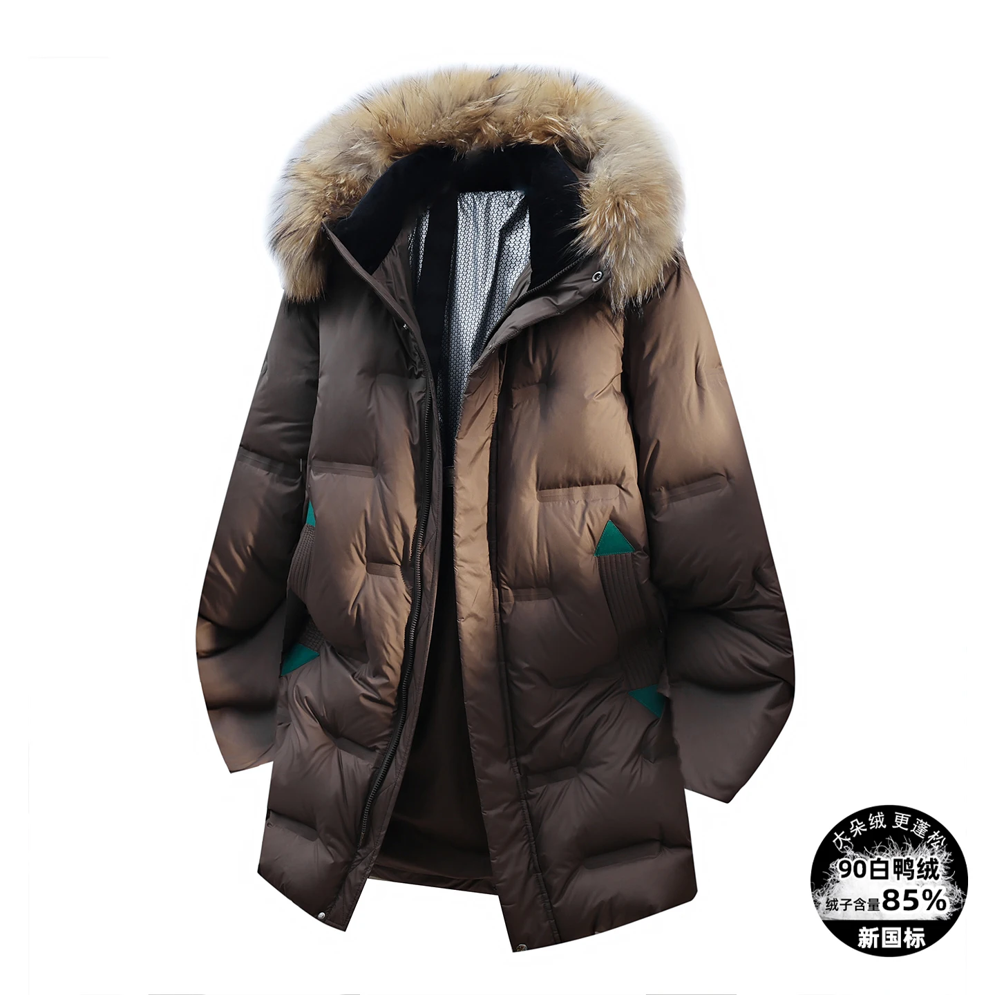 High Quality Men's Mid-Length Warm Hooded Duck Down Jackets 2026 Winter Windproof Detachable Fur Collar Top Puffer Coats Outwear