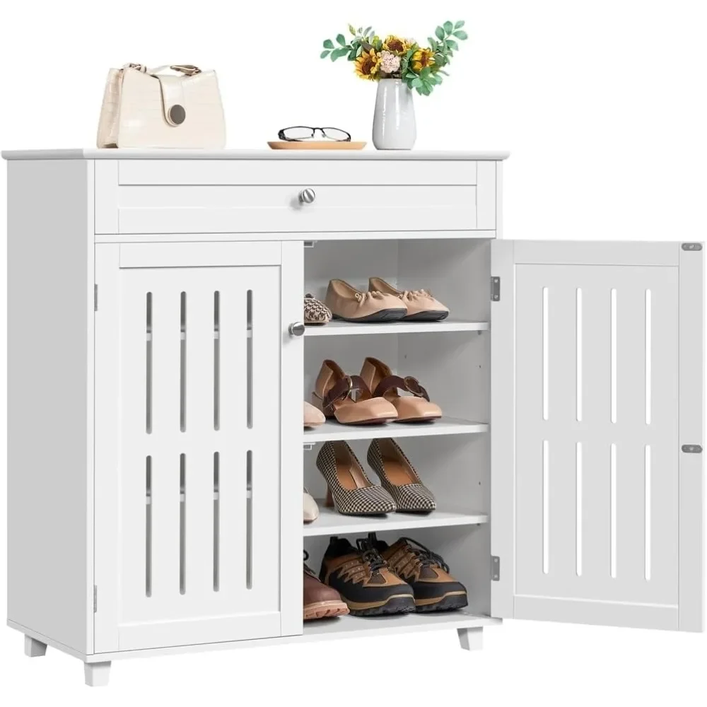 Yaheetech Mueble Zapatero de 2 Puertas Armario de 4 Niveles para Zapatos Mueble Auxiliar con Cajón y Estantes Ajustables para En