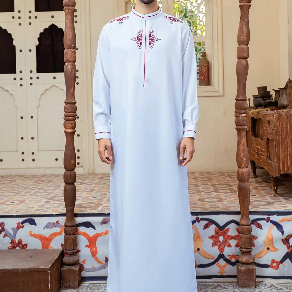 

Mens Robe Middle Eastern Muslim Long Sleeve Embroidered Robe Four Seasons Arab Ethnic Style Banquet Robe Men's Clothing 2024