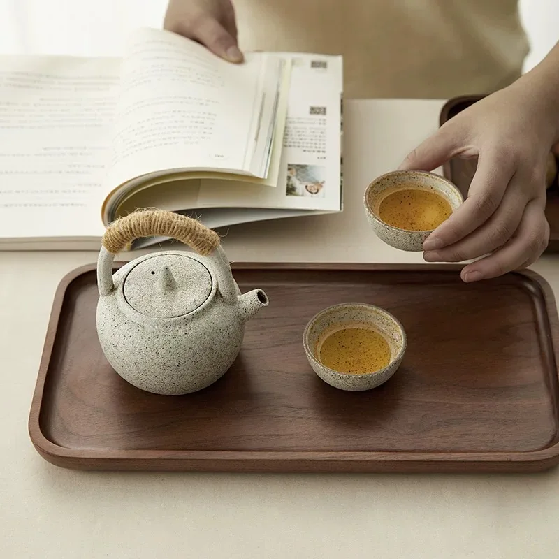 Japanese Black Walnut Rectangular Tea Tray, Household Solid Wood Cake Rack, Dessert Tray, Minimalist Wooden Plate, Dining Plate