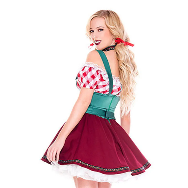 Halloween Oktoberfest Costume da cameriera da donna abito corto bavarese Bar Girl Sexy Dance Dress Green Red Plaid