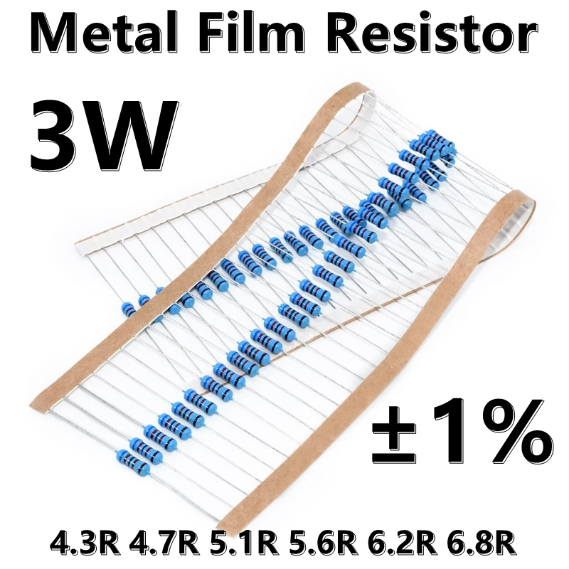 (10pcs) 3W Metal Film Resistor 1% five color ring precision resistor 4.3R 4.7R 5.1R 5.6R 6.2R 6.8R ohm Ω