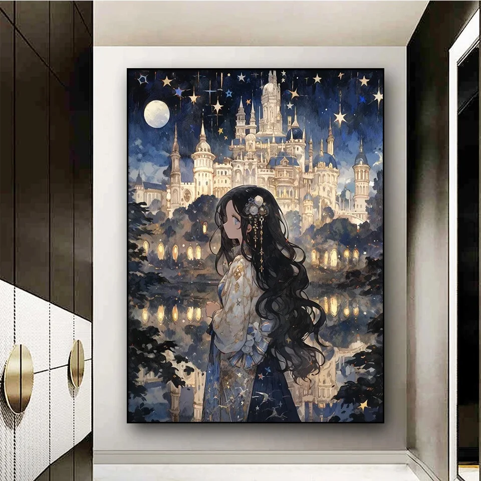 Fantasy Moon Castle Landscape Full Diy Diamond Painting Dream Night Castle Diamond Embroidery Mosaic Christmas Home Decor W211