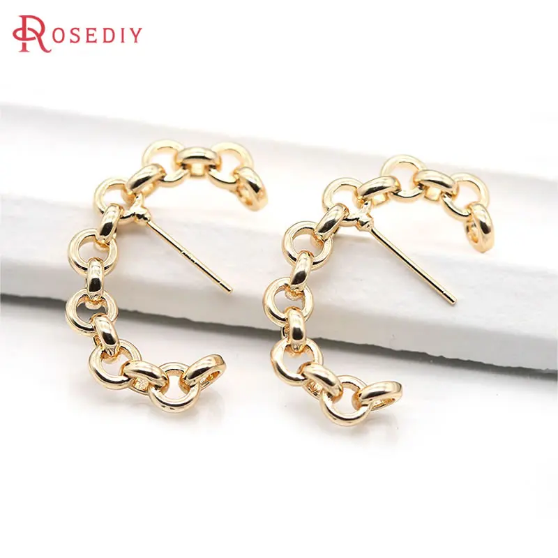 4PCS 18K Gold Color Brass Chain Link Earrings Loop Stud Earrings High Quality Diy Jewelry Making Supplies Accessories for Women